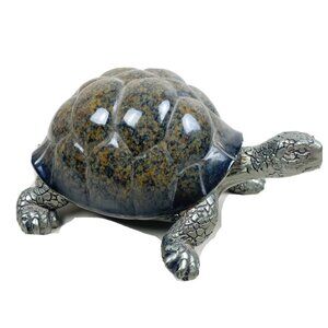 Unique Tortoise Metal & Plastic Figure Decor Speckled Shell Detailed 2.5”x5” EUC